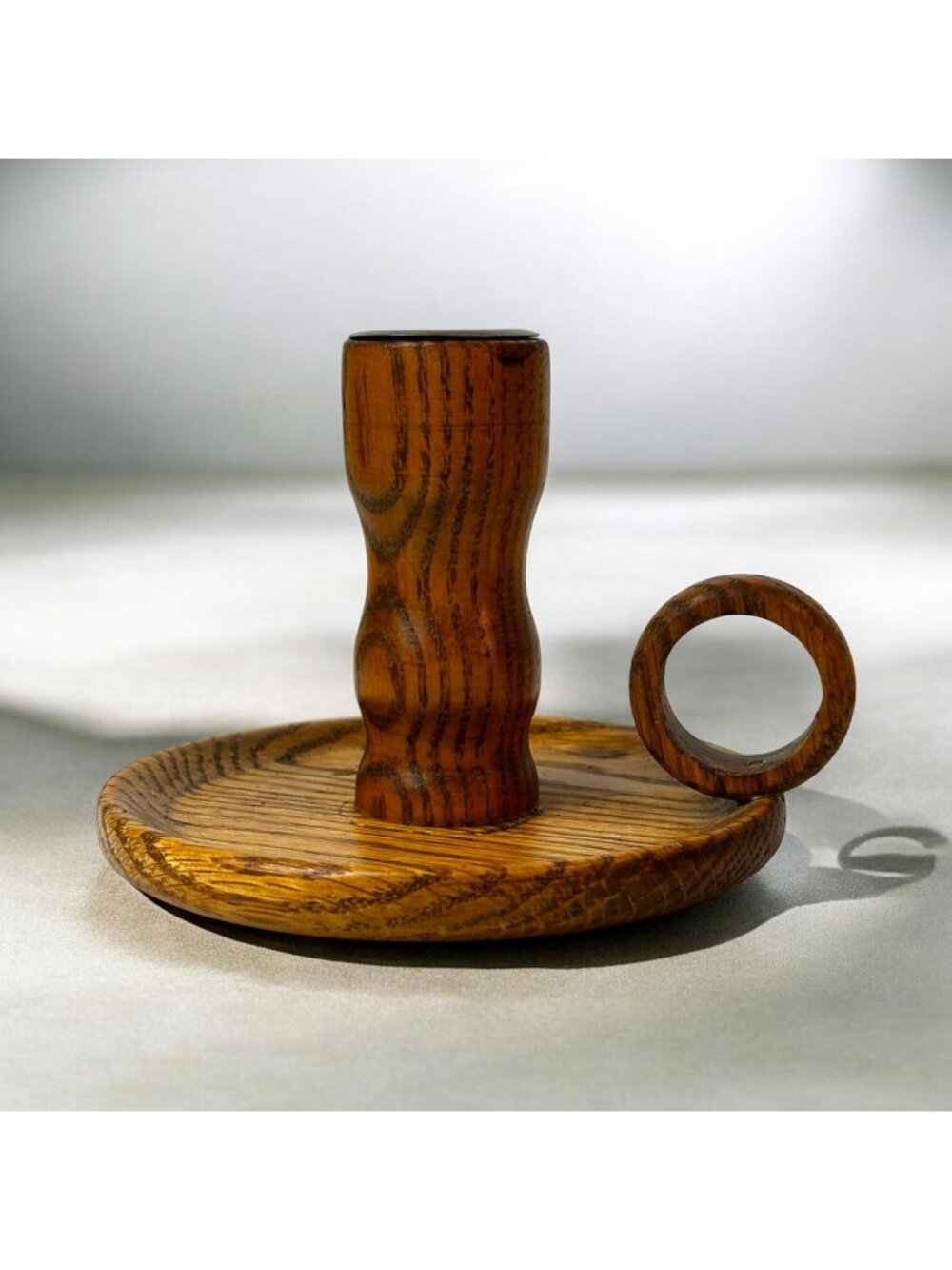 Vintage Wooden Candle Holder With Handle - Handcrafted Oak Finish - 3.5" Tall &